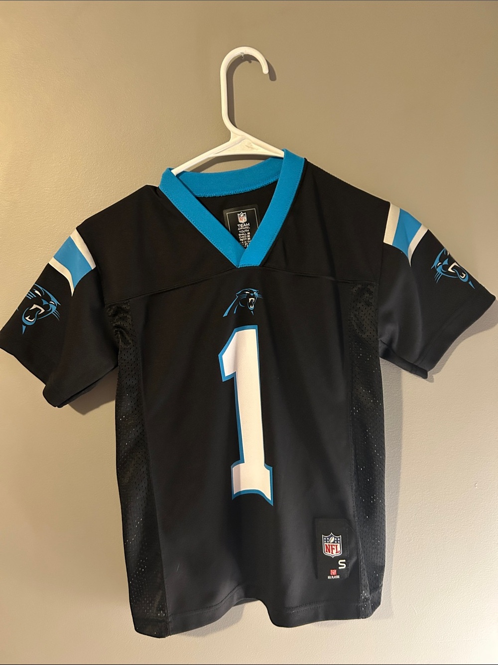 Carolina Panthers Kids' Small #1 Cam Newton Black & Blue Football Jersey